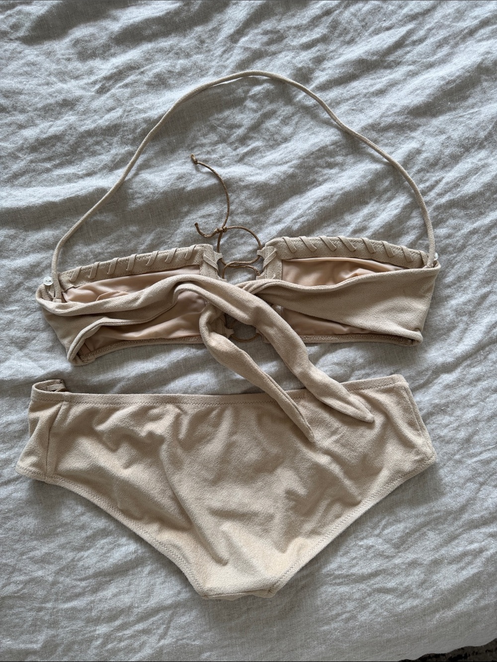 La Perla Neutral Lace-Up Bandeau Bikini Swimsuit Set - Tan size 42 - Picture 3 of 5